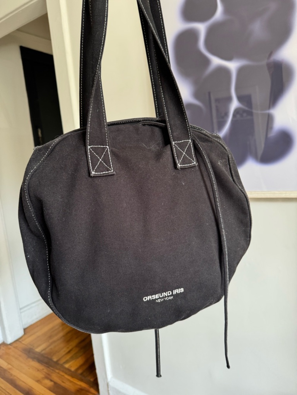 Orseund Iris Black Canvas Round Shoulder Tote